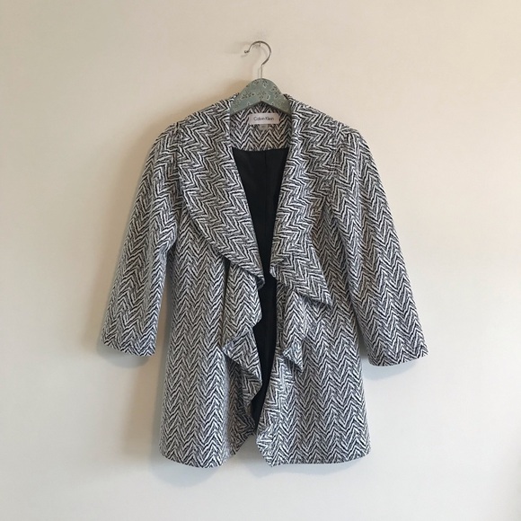 Calvin Klein Cascade Front Knit Blazer Black White - Picture 1 of 7